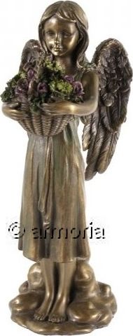 Figurine Fille Ange avec Panier de Fleurs en résine aspect bronze Marque Veronese