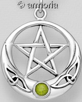 Pendentif Pentacle dans cercle celte en argent et cristal vert
