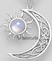 Pendentif Lune Celte et Soleil en argent et pierre de lune