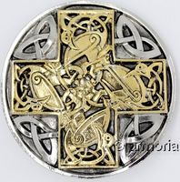 Boucle de Ceinture Oiseaux sur Croix Celte, plaquée or