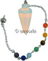 Pendule en Opalite forme Cône et perles chakras 
