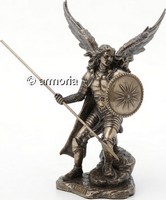 Figurine Archange Raphael avec Lance aspect bronze