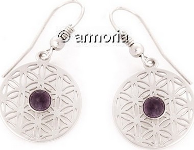 Boucles d'oreilles Fleur de Vie en argent avec Cabochon en Améthyste