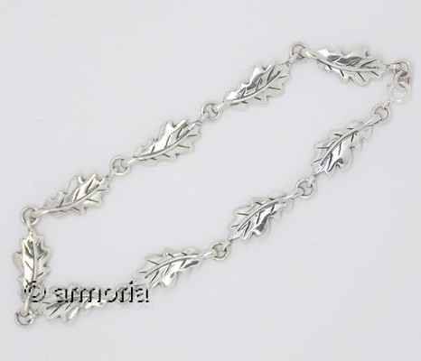 Bracelet style Gourmette avec Feuilles de Chêne en argent 