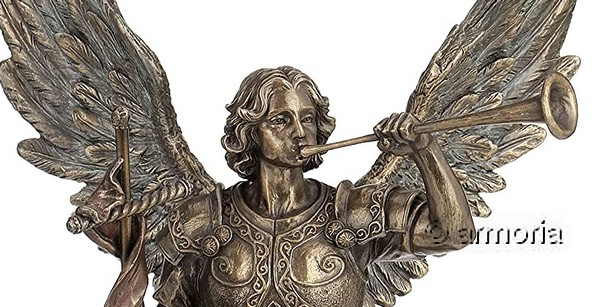 Figurine Archange Gabriel avec Trompette aspect bronze marque Veronese