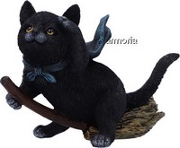 Figurine Chat noir sur Balai de Sorcière 