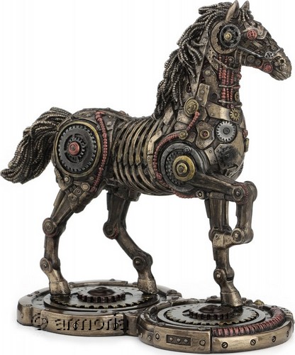 Figurine Cheval Steampumk en résine aspect bronze 