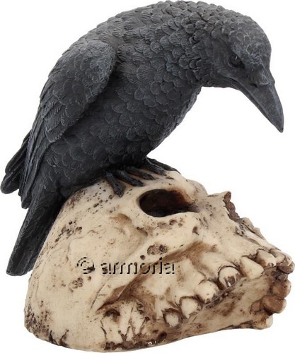 Figurine De Corbeau Avec Crâne En Résine - Décoration Halloween Réaliste - Dimensions 14,5 X 11 X 7 Cm