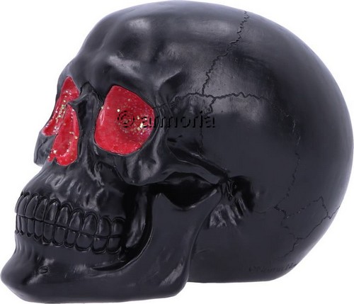 Figurine Crâne Tête de Mort noire avec Géode Rouge