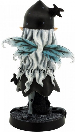 Figurine Fée Gothique avec Boule de cristal et Chat Noir "Etoiles Noires" 