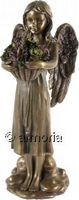 Figurine Fille Ange avec Panier de Fleurs en résine aspect bronze Marque Veronese