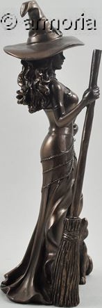 Figurine Sorcière avec Chat aspect bronze