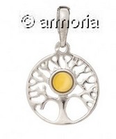 Pendentif Arbre de Vie en argent avec Cabochon en Ambre Miel