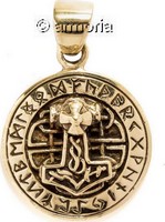 Pendentif petit Marteau de Thor cerclé de Runes en bronze