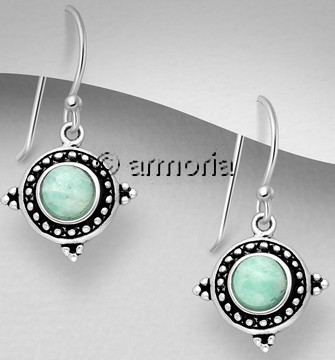 Boucles d'oreilles Cercle oxydé en argent et Amazonite