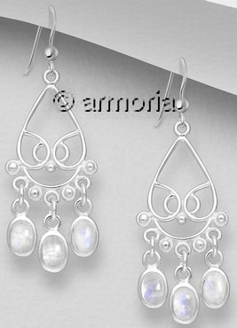 Boucles d'oreilles en argent et 3 pierres de lune
