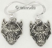 Boucles d'oreilles Tête de Loup Celte en argent