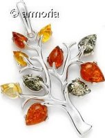 Pendentif Arbre de Vie en argent rhodié orné d'ambre multicolore