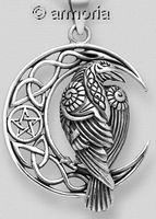 Pendentif Corbeau sur Lune et Pentacle en argent