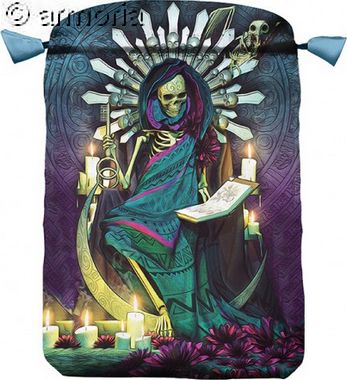 Pochette pour tarot Santa Muerte - sur trône en satin