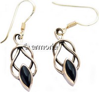 Boucles d'Oreilles Celtes avec Pierre Onyx en bronze 