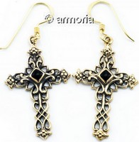 Boucles d'Oreilles Croix Gothiques avec Onyx en bronze 