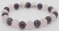 Bracelet de Perles en Améthyste et Quartz Rose 8 mm Taille Medium