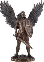 Figurine Archange Saint-Michel debout en armure aspect bronze marque Véronèse