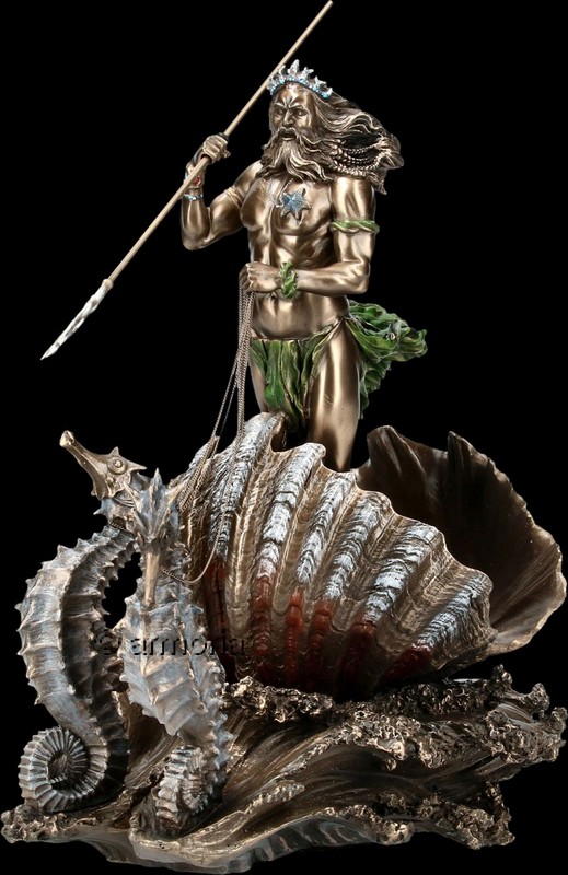 Figurine Dieu Poséidon avec Deux Hippocampes aspect bronze marque Veronese