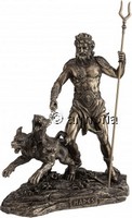Figurine Hadès et le Cerbère en résine aspect bronze  