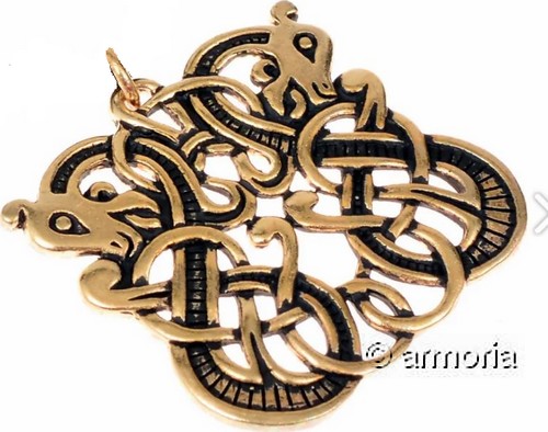 Pendentif viking dragons entrelacés-modèle historique-en bronze 