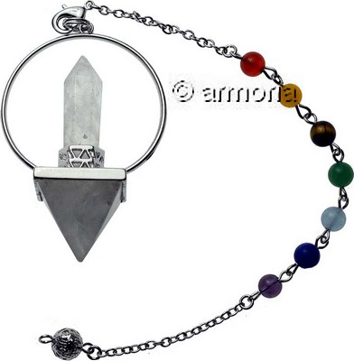 Pendule Energie en Cristal de Roche et perles chakras