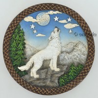 Plaque murale ronde Loup blanc hurlant 