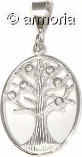 Pendentif Arbre de Vie ovale en argent avec 6 cristaux