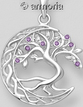 Pendentif Arbre de Vie et Lune Celte en argent avec cristaux