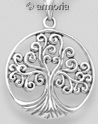 Pendentif Arbre de Vie branches spirales en argent, 2.1 cm