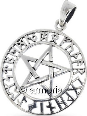 Pendentif Pentacle Cerclé du Futhark ajouré en argent