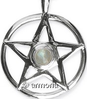 Pendentif Pentacle cerclé en argent et pierre de lune