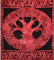 Tenture Arbre de Vie Celte Rond rouge, 210 x 240 cm