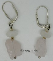 Boucles d'oreilles pierres brutes Quartz Rose en argent 