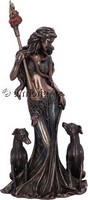 Figurine Déesse Hecate aux deux Chiens aspect bronze 