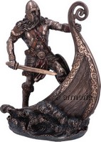 Figurine Guerrier Viking en Bateau aspect bronze Marque Veronese 