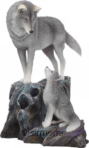 Figurine Loup regardant son petit "Guidance" par Lisa Parker 
