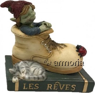 Figurine Pixie Korrigan endormi dans une Chaussure