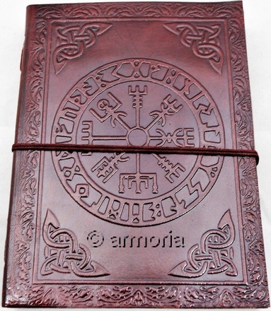 Grimoire en cuir Vegvisir et Futhark 15 x 20 cm