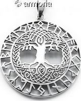 Pendentif Arbre de Vie cerclé de runes en argent