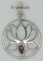 Pendentif Fleur de Lotus avec Améthyste en argent 