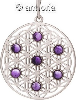 Pendentif Fleur de Vie en argent avec Cabochons en Améthyste