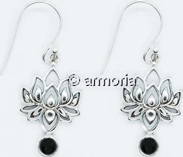 Boucles d'oreilles Fleur de Lotus en argent et onyx