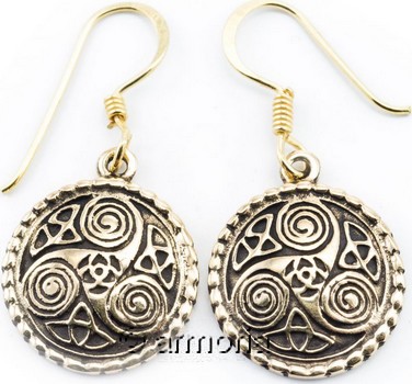 Boucles d'Oreilles Celtes avec Triskel et Entrelacs en bronze 